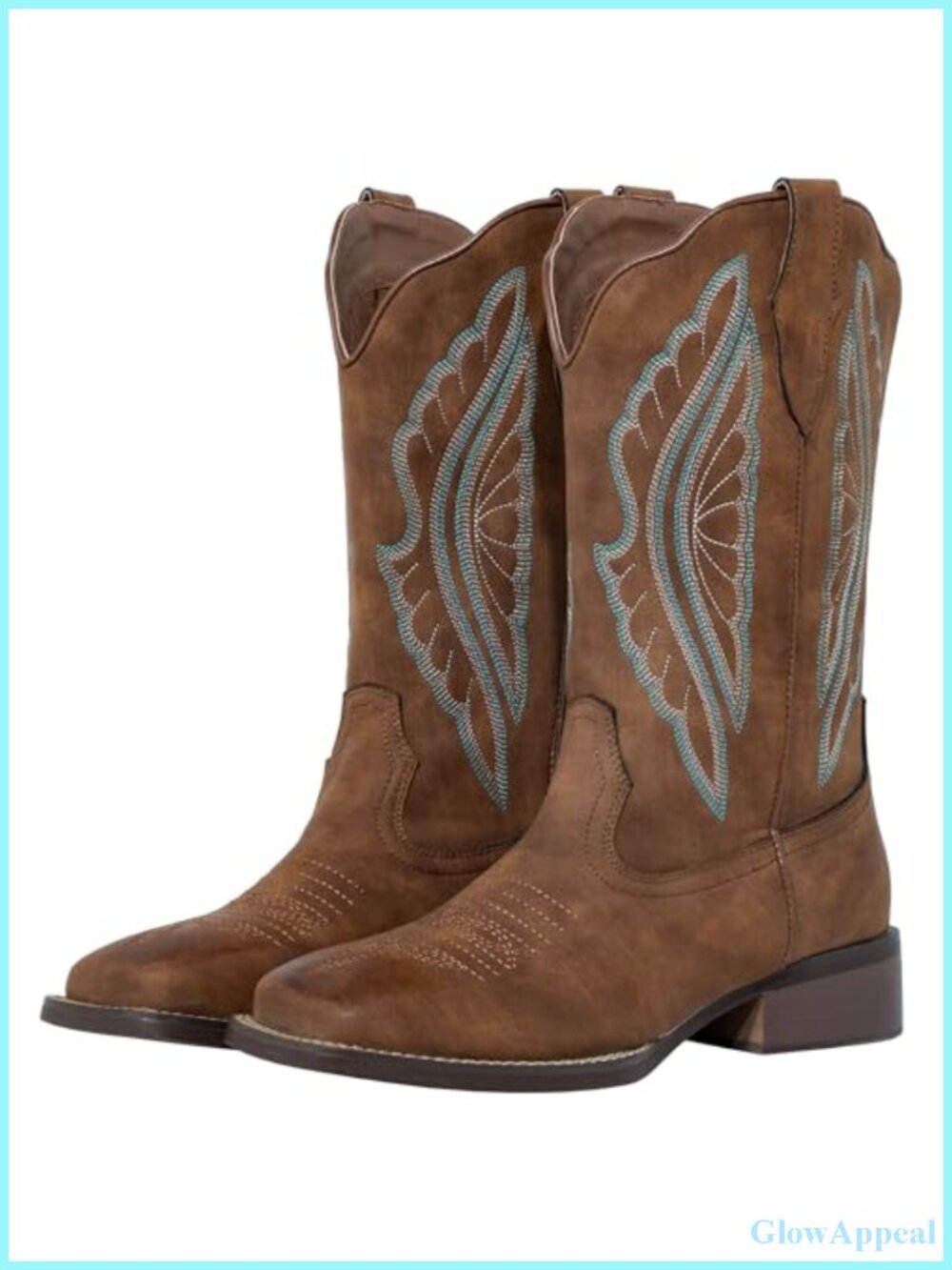 Square Toe Wide Calf Cowboy Boots Faux Leather Mid Calf Western Boots